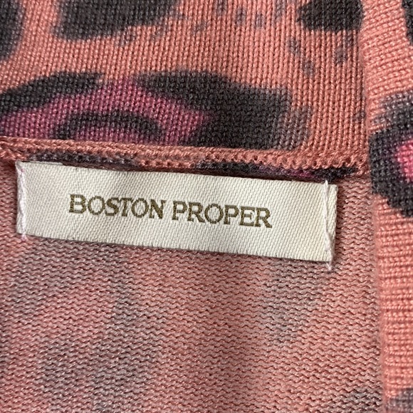Boston Proper Sweater Open Cardigan S Animal Print Pink Purple Gray - Picture 14 of 14